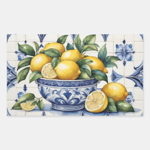 Italian Amalfi blue white tiles bowl of lemons Rectangular Sticker