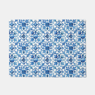 Italian Amalfi blue white tiles Doormat