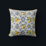 Italian Amalfi blue white tiles lemons Cushion<br><div class="desc">Italy beautiful coast of Amalfi,   lemon,  floral blue and white italian tiles for your pillow</div>