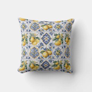 Italian Amalfi blue white tiles lemons Cushion