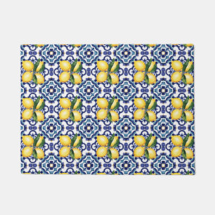 Italian Amalfi blue white tiles lemons Doormat