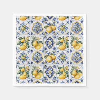 Italian Amalfi blue white tiles lemons Napkin