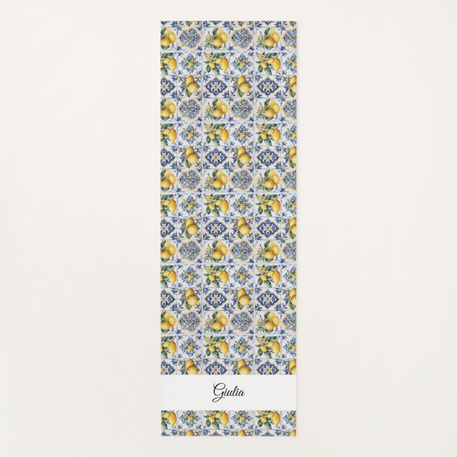 Italian Amalfi blue white tiles lemons Yoga Mat (Front)