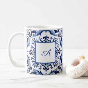 Italian Amalfi blue white tiles   your initial Coffee Mug