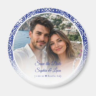 Italian Amalfi Coast Blue Tile Photo Save the Date Magnet