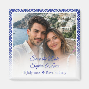 Italian Amalfi Coast Blue Tile Photo Save the Date Magnet
