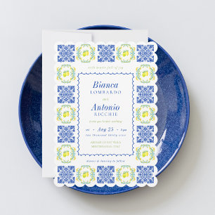 Italian Amalfi Coast Lemon Tile Wavy Frame Wedding Invitation