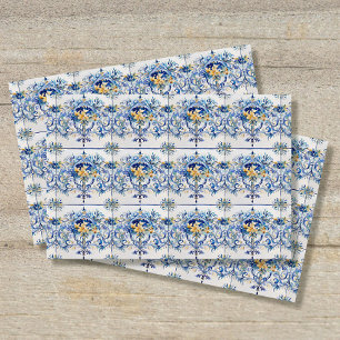 Italian Amalfi Coast Tile Blue and White Decoupage Tissue Paper