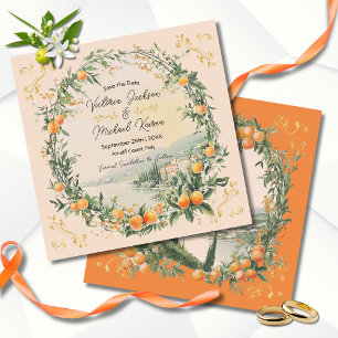 Italian Amalfi Coastal Orange floral Save the date Invitation