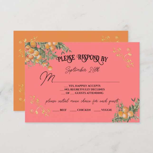 Italian Amalfi Coastal Oranges RSVP response Invitation (Front/Back)