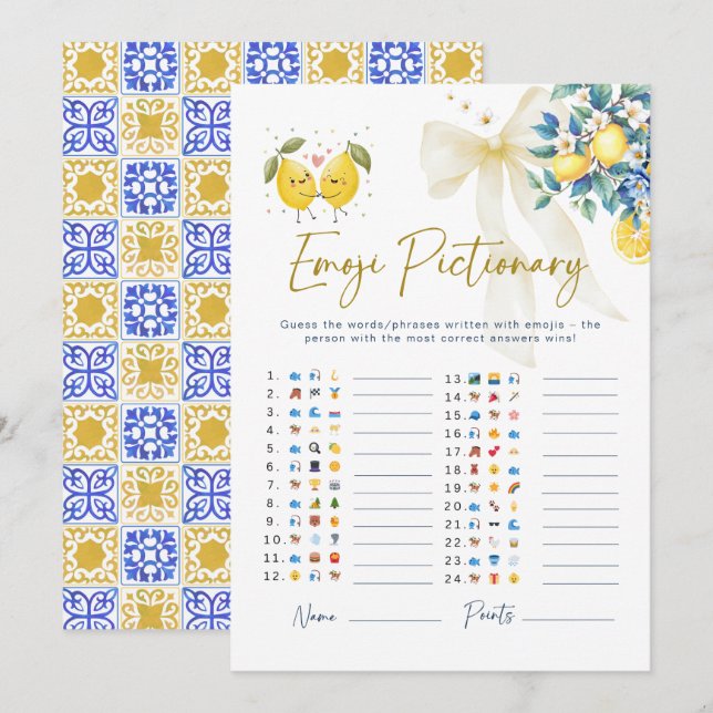 Italian Amalfi Lemon Emoji Pictionary Baby Shower  (Front/Back)