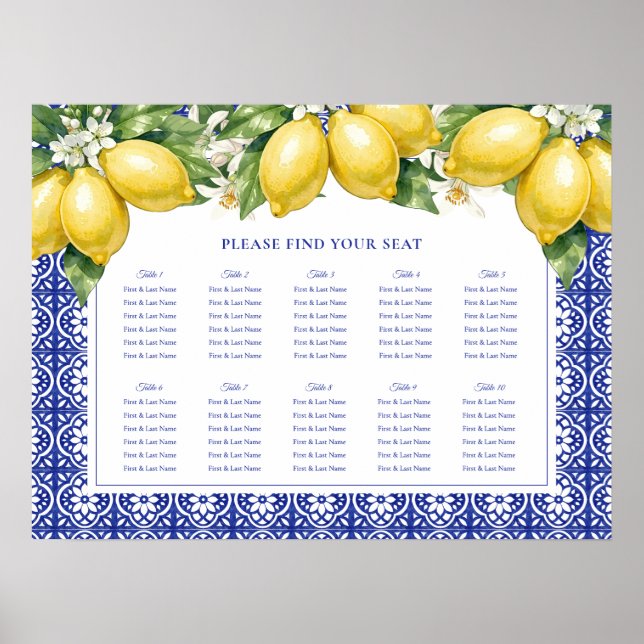 Italian Amalfi Lemon Wedding Seating Chart (Front)