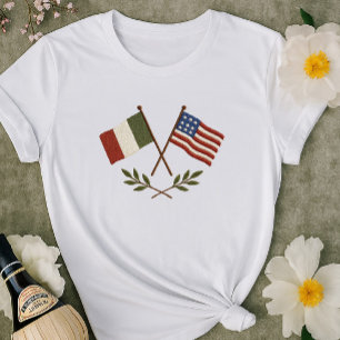Italian American Flags Shirt   Embroidered Look