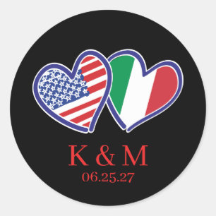 Italian American Heart Flags Classic Round Sticker