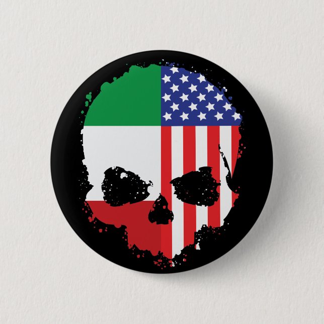 Italian-American Skull Design with Flags 6 Cm Round Badge (Front)