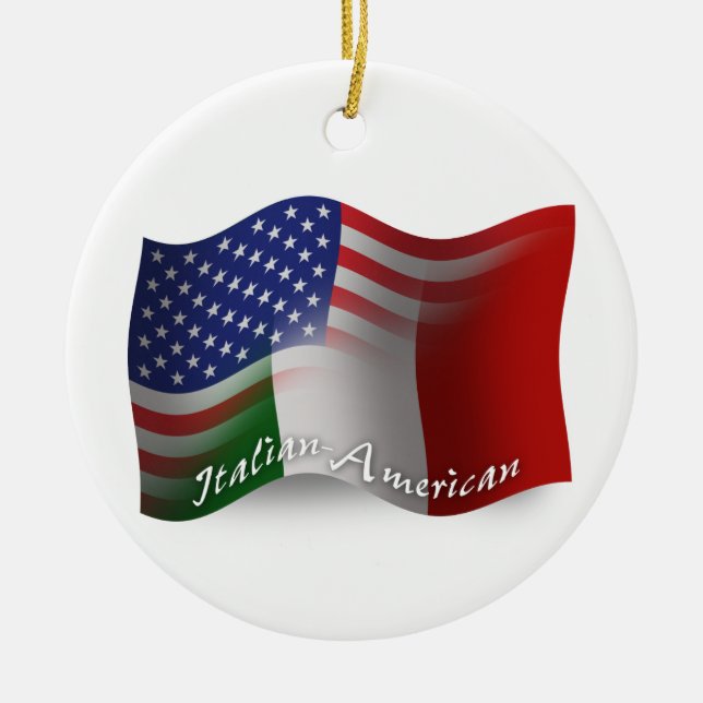 Italian-American Waving Flag Ceramic Ornament (Front)