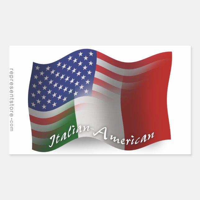 Italian-American Waving Flag Rectangular Sticker (Front)