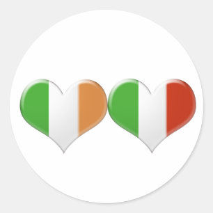 Italian and Irish Kissing Heart Flags Classic Round Sticker