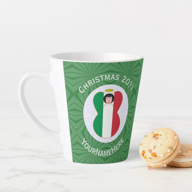 Italian Angel Christmas Flag Personalised  Latte Mug (In Situ)
