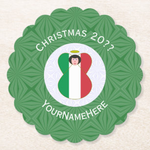 Italian Angel Christmas Flag Personalised Paper Coaster