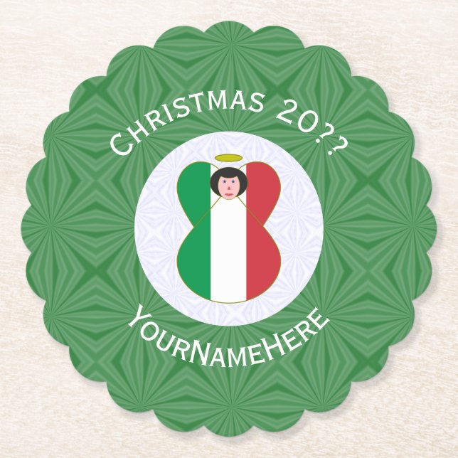 Italian Angel Christmas Flag Personalised  Paper Coaster (Front)