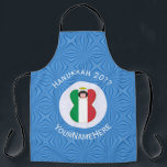 Italian Angel Hanukkah Flag Personalised Large Apron<br><div class="desc">An angel wears the flag of Italy on this large, all-over printed apron for holiday or Hanukkah. The Italian Hanukkah angel is found inside a white, fractal circle of squiggly squares. The background is blue squiggly squares. Add your own text or personalise with a name and the year.</div>