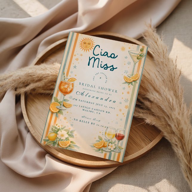 Italian Aperitivo Citrus Ciao Miss Bridal Shower Invitation (Creator Uploaded)
