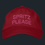 Italian Aperol Spritz Funny Quote Pink Red Custom Embroidered Hat<br><div class="desc">Elevate your summer style with this playful "Spritz Please" hat, perfect for lovers of Aperol Spritz and aperitivo culture. This trendy embroidered hat in a bold red colour adds a fun twist to any casual outing or cocktail hour. Whether you're relaxing at a beach bar, attending a summer party, or...</div>