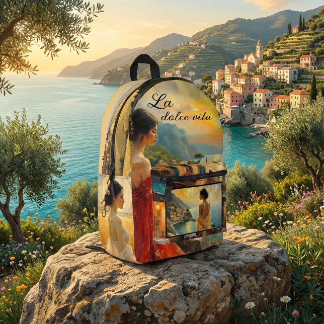 Italian Art Romantic Feminine Printed Backpack (Backpack featuring a variety of stylish feminine Italy and Tuscan inspired fine art paintings)