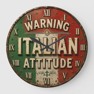 Italian Attitude Vintage Italy Flag Large Clock