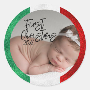 Italian Baby's First Christmas Classic Round Sticker