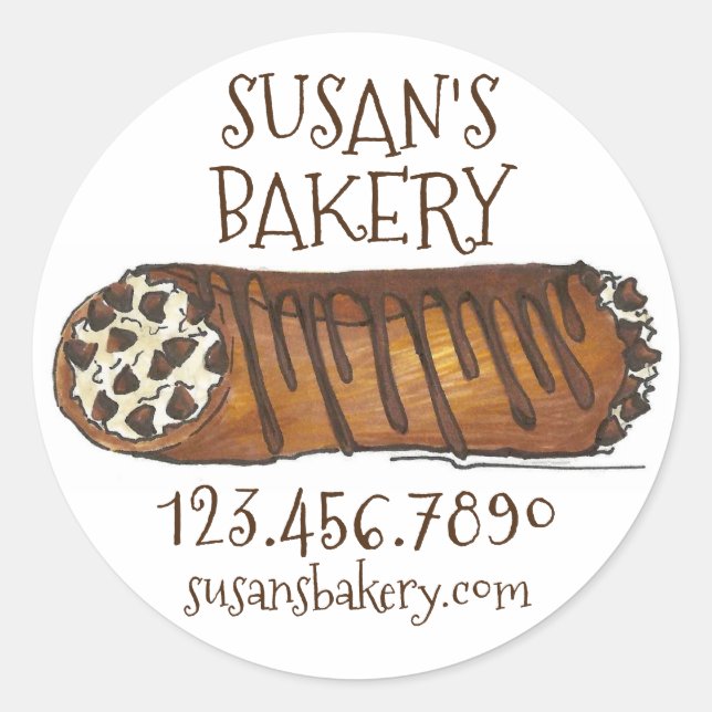 Italian Bakery Personalised Chocolate Chip Cannoli Classic Round Sticker (Front)