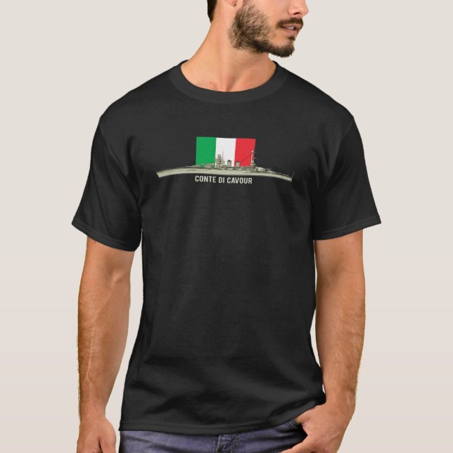 Italian Battleship Conte Di Cavour Italy Flag T-Shirt (Front)