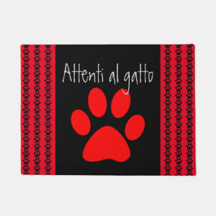 Italian Beware of the Cat Paw Pattern Doormat