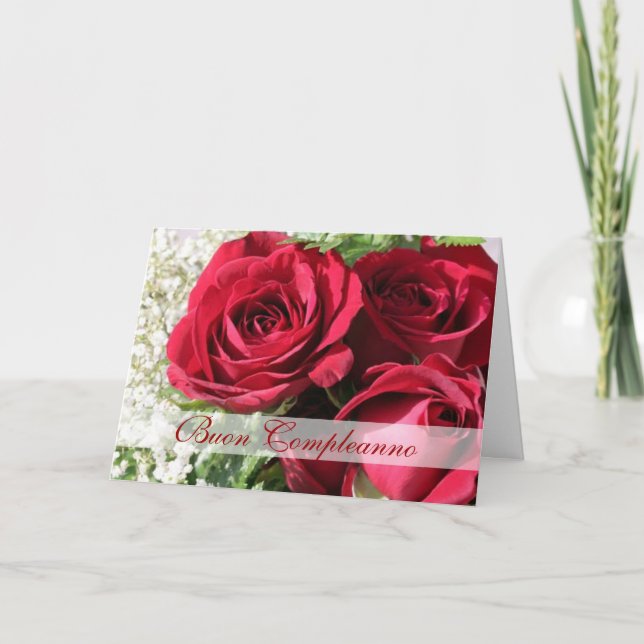 Italian Birthday elegant red roses Card (Front)