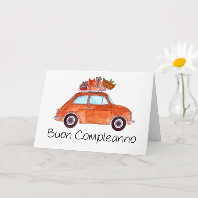 Italian Birthday Retro Fiat 500 Card (Small Plant)