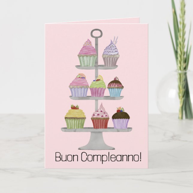 Italian Birthday Watercolor cupcakes  Card (Front)