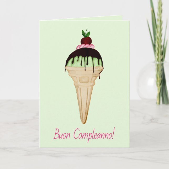 Italian Birthday Watercolor Ice Cream Card (Front)