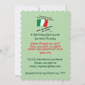 Italian Blood and Wine Birthday Party  Invitation