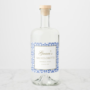 Italian Blue and White Bachelorette Liquor Label