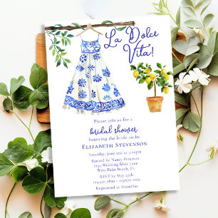 Italian Blue Dress La Dolce Vita Bridal Shower  Invitation