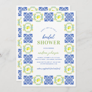 Italian Blue Lemon Tile Frame Bridal Shower Invitation