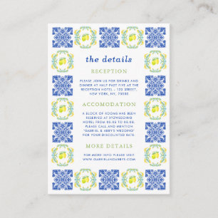 Italian Blue Lemon Tile Italy Wedding Details Enclosure Card
