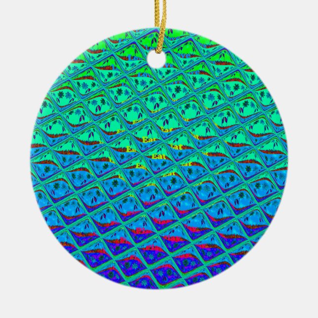 Italian Blue Mermaid Motif Art Print Ceramic Tree Decoration (Front)