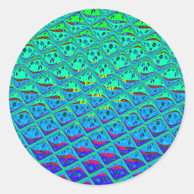 Italian Blue Mermaid Motif Art Print Classic Round Sticker (Front)