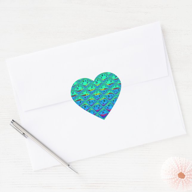 Italian Blue Mermaid Motif Art Print Heart Sticker (Envelope)