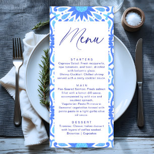 Italian Blue Tile Baby Shower Minimalist Menu