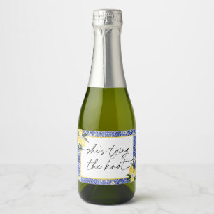 Italian Blue Tile Bridal Shower Champagne Sparkling Wine Label