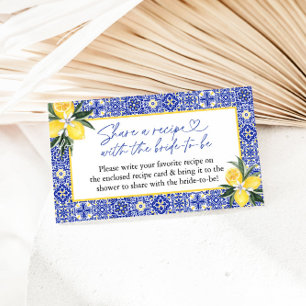 Italian Blue Tile Bridal Shower Recipe Request Enclosure Card