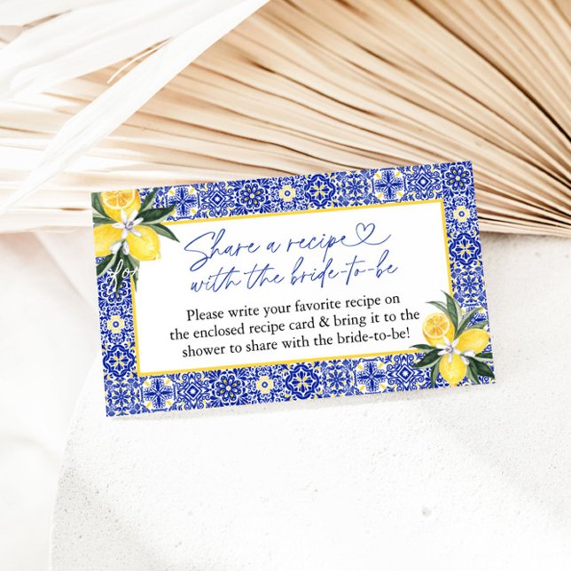 Italian Blue Tile Bridal Shower Recipe Request Enclosure Card (Creator Uploaded)
